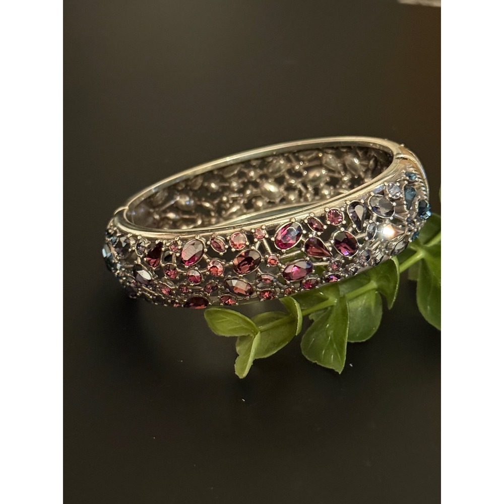Brighton One Love Bangle Bracelet Silver Plated Multi Color Crystal Hinged Cuff - Picture 9 of 11